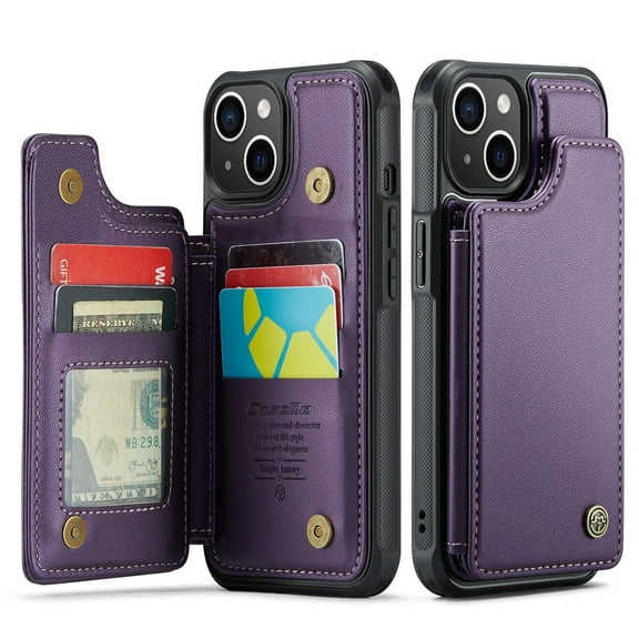 ShieldPlus for iPhone 15 Plus Wallet Case with Card Holder, RFID Blocking for iPhone 15 Plus Case for Women Men, Durable Kickstand Shockproof Phone Case for iPhone 15 Plus,Purple