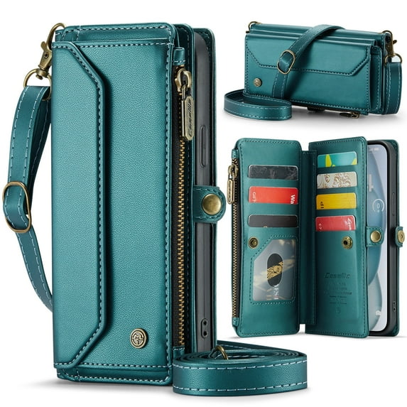 ShieldPlus for iPhone 16 Plus Case, RFID Blocking iPhone 16 Plus Wallet Case Crossbody for Women Men,Luxury PU Leather Magnetic Flip Zipper Strap Phone Case for iPhone 16 Plus,Green