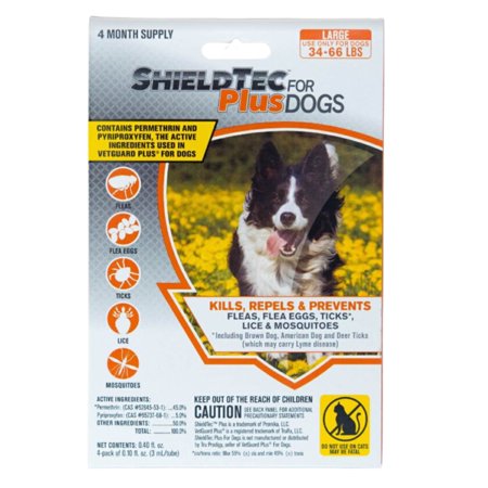 ShieldTech Plus For Dogs Kills Fleas, Ticks, Mosquito, Lice Powerful Long Lasting Prevention Outdoor Non Irritating Safe Puppies Topical Formula Best of all Prepared Adventure Waterproof Pack of 1