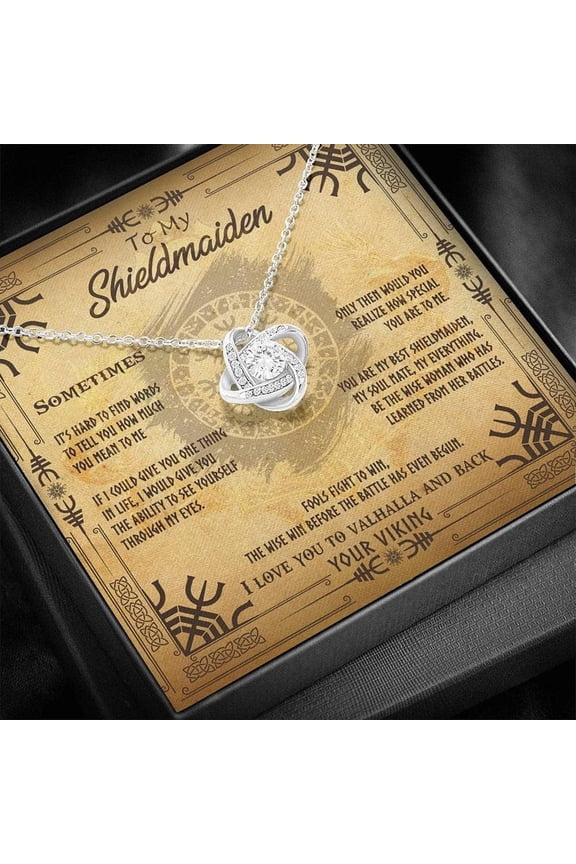 Shieldmaiden "I Love You To Valhalla And Back", Shieldmaiden Necklace, Shieldmaiden Love Knot Necklace, Valkyrie Necklace Vintage Necklaces styles On Birthday, Christmas, Xmas, Anniversary