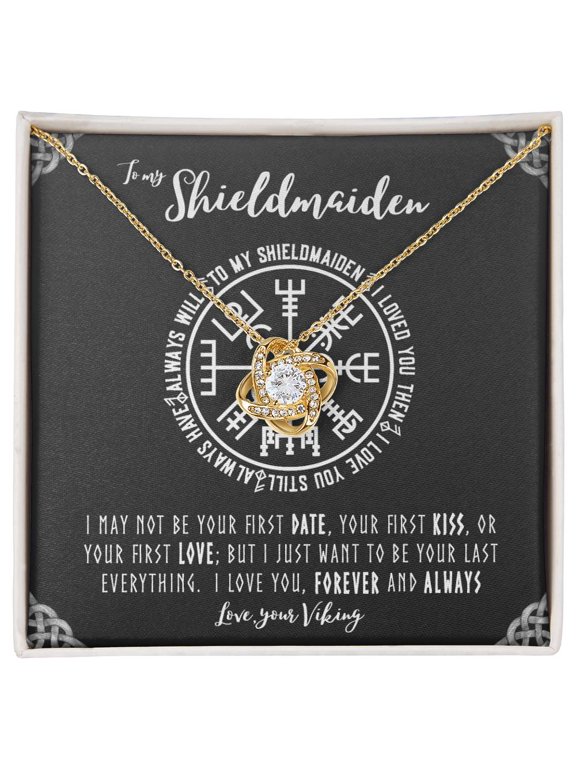 Shieldmaiden Message Card and Box, White Love Knot Necklace