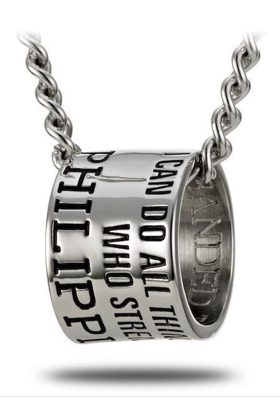 Men's Stainless Steel Duck Band Necklace Inscribed with Philippians 4:13 Bible Verse for Hunters - Christian Gift by Shields of Strength