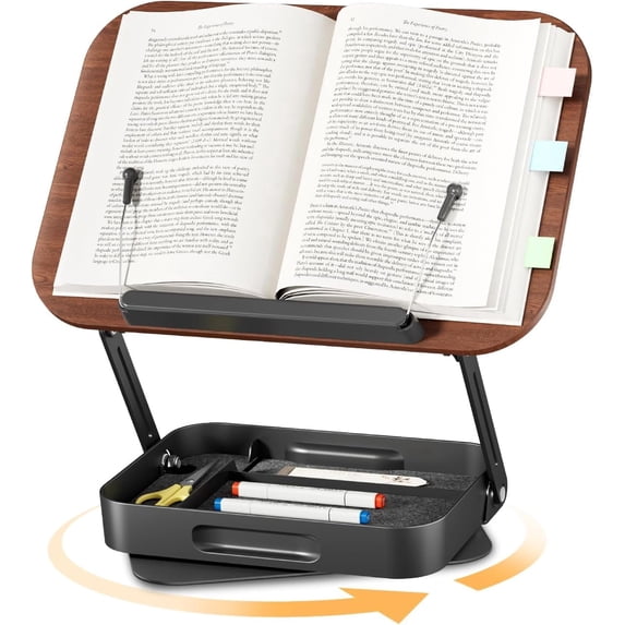 Shieny Book Stand with Storage,Adjustable Book Holder with 360° Rotating Base,Portable Foldable Desktop Riser for Reading & Tablets