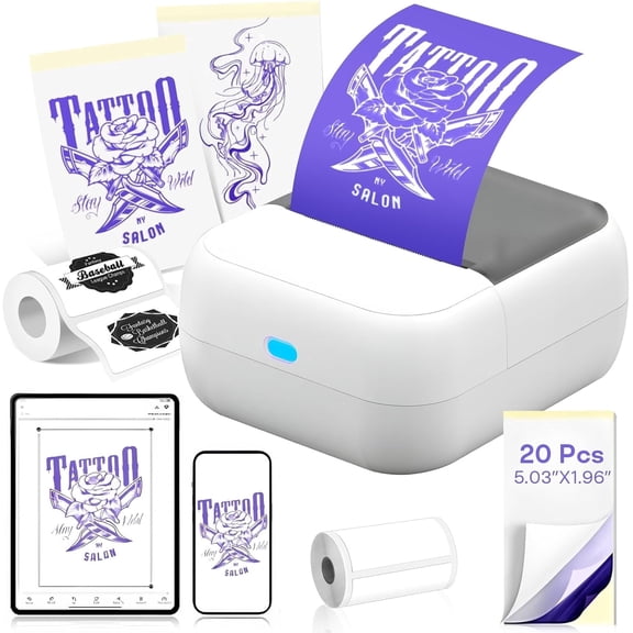 Shieny Mini Tattoo Stencil Printer&Thermal lable Printer,with 20 Pcs Tattoo Transfer Sheets,Inkless Art Printer for Beginners