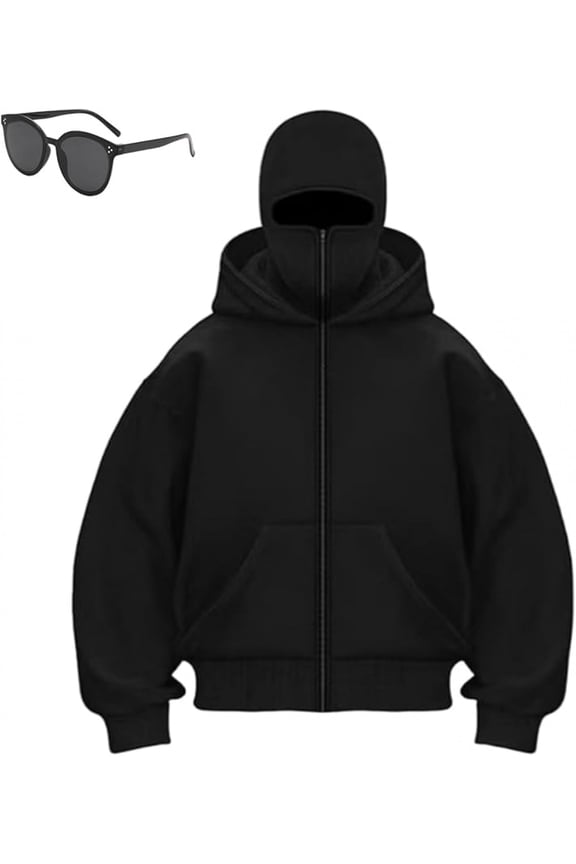 Shiesty Zip up Hoodie With Face Mask Built in Balaclava, Ski Mask