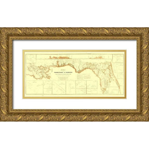 Shift 32x17 Gold Ornate Wood Framed with Double Matting Museum Art Print Titled - Territory of Florida Canal - Shift 1829