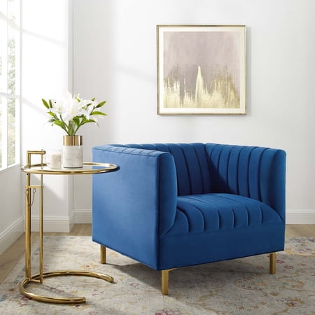 Shift Channel Tufted Performance Velvet Armchair Navy