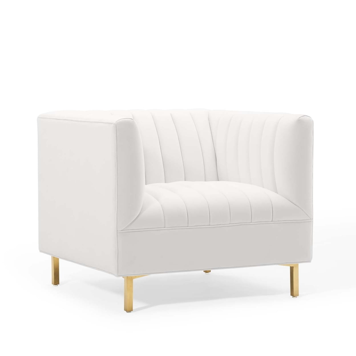 White Velvet Channel Tufted Barrel Accent Chair