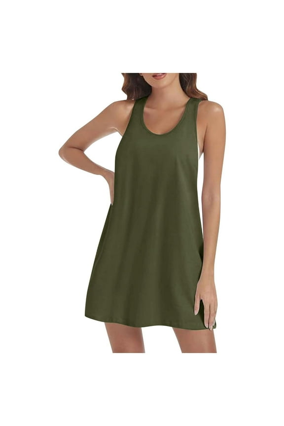 Shift Dress for Women Women's Fashion Solid Color Round Neck Sleeveless Racerback A-line Dress