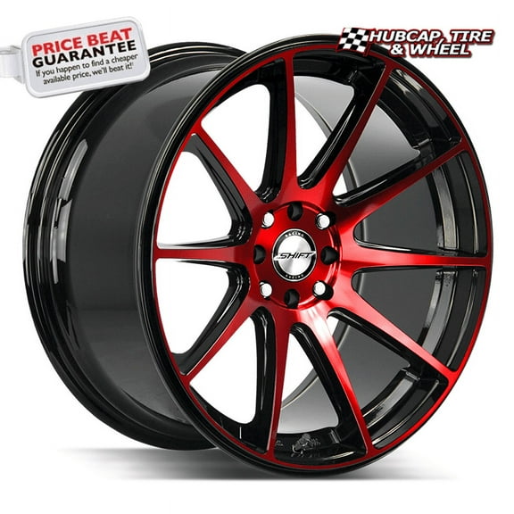 Shift Gear 18X9 Gloss Black Candy Red Machine Custom Wheel- 5x100 Bolt Pattern, 30mm Offset