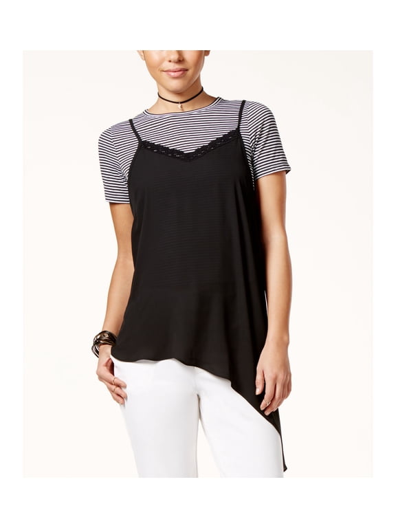 Juniors Layered Look Asymmetrical T-Shirt Black S