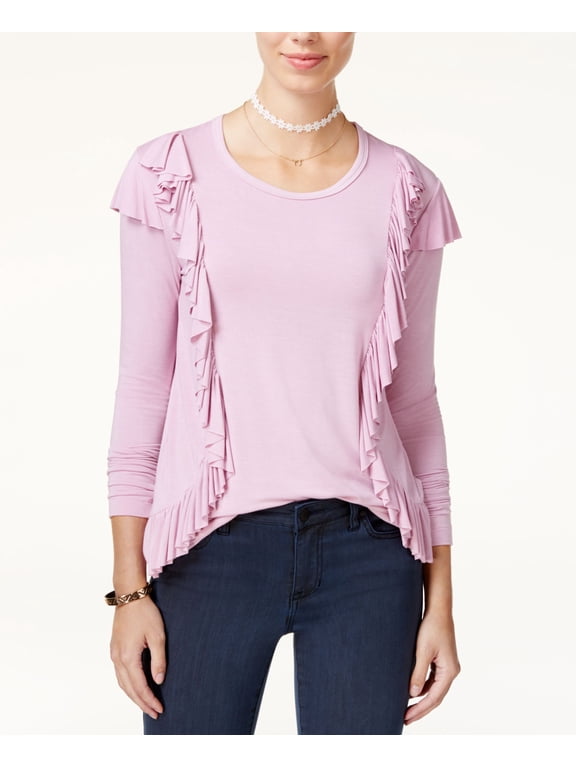Juniors Ruffle Trim Top Mauve XS