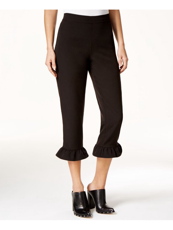 Juniors Ruffled Cropped Pants Black S