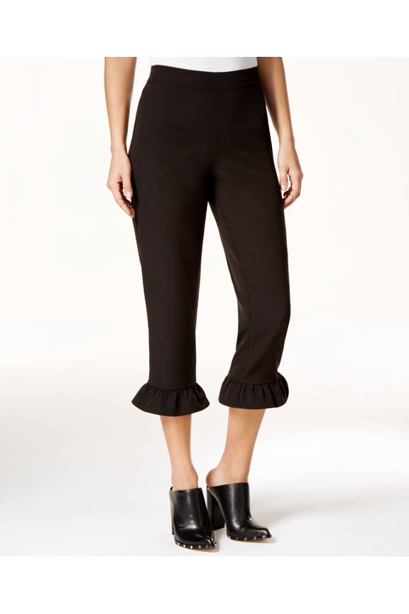 Juniors Ruffled Cropped Pants Black S