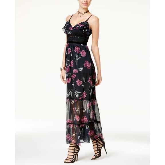 Shift Juniors Ruffled Velvet Trim Maxi Dress Multi M