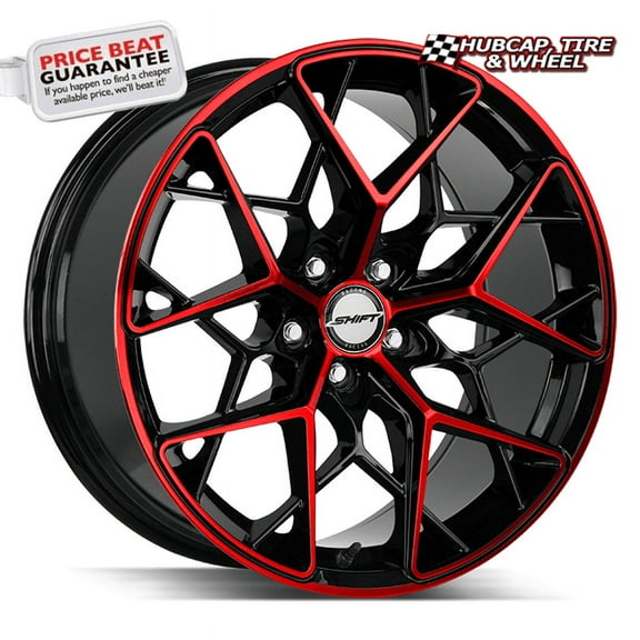 Shift Piston 18X8.5 Gloss Black Candy Red Machine Custom Wheel- 5X108 Bolt Pattern, 35mm Offset