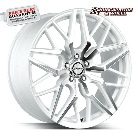 Shift Spring 22X9 White Machined Custom Wheel- 5X115 Bolt Pattern, 15mm Offset