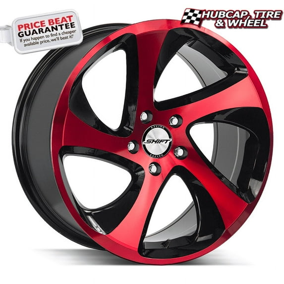 Shift Strut 18X8.5 Gloss Black Candy Red Face Custom Wheel- 5X100 Bolt Pattern, 35mm Offset