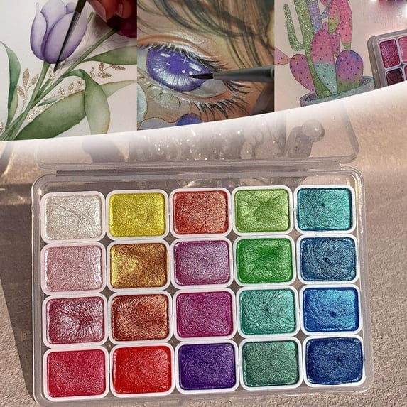 Shifting Watercolor Painting Set, 20 Colors Watercolor Painting Set Shifting Watercolor Painting, Glitter Watercolor Paint Metallic Pearlescent Watercolor Paint for Art Painting Beginners (Style A)