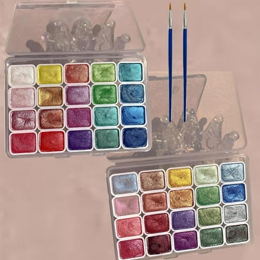 Shifting Watercolor Painting Set of 40 Colors Metallic Watercolor Paint Glitter Colourful Paints Set with Paintbrush Kit Model Pearlescent Watercolor Paint Box for Kids