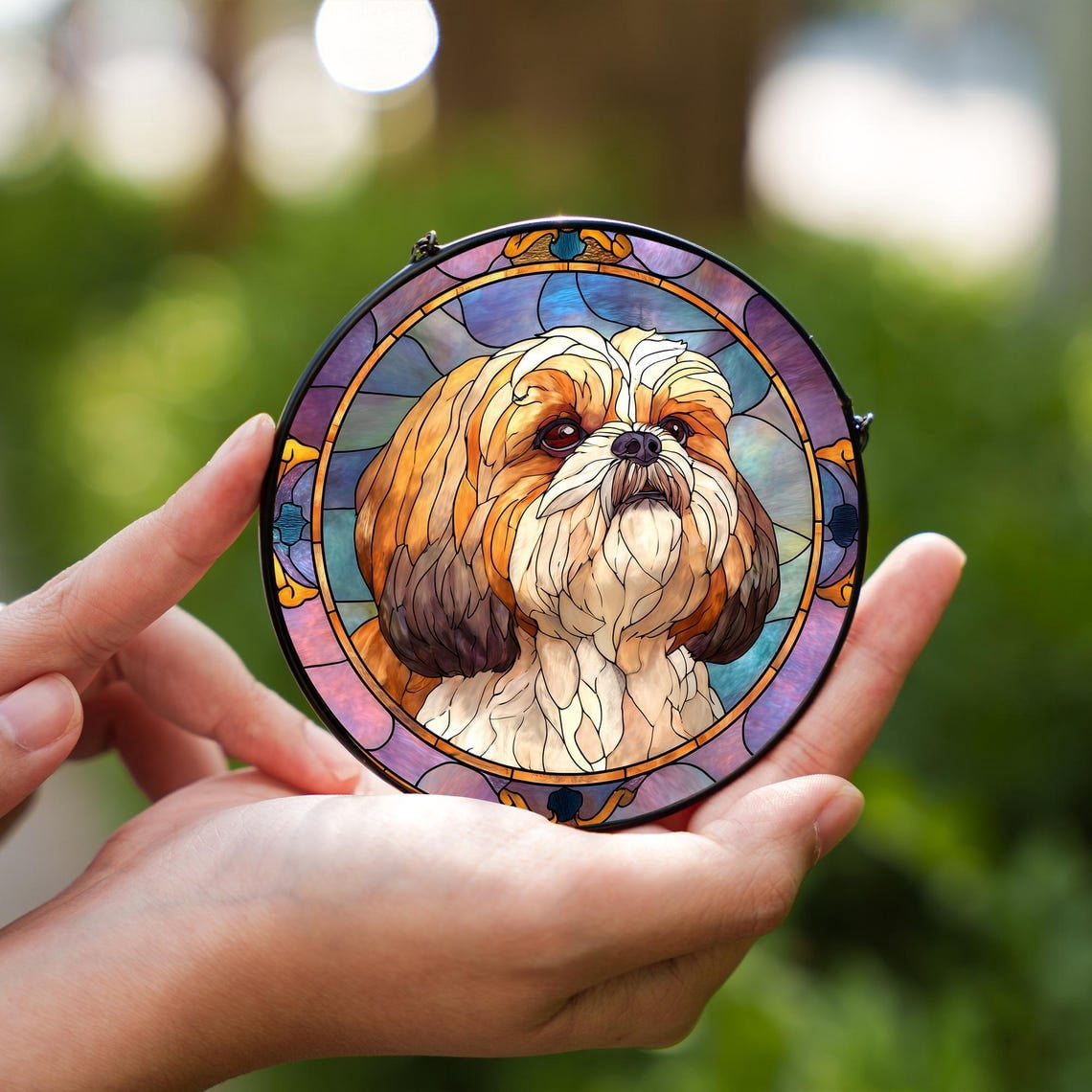Shih Tazu Dog Glass Window Suncatcher, Pet Memorial Window Art, Rustic Decor, 6.3 in