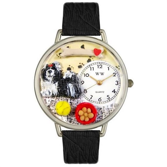 Shih-Tzu Black Skin Leather And Silvertone Watch