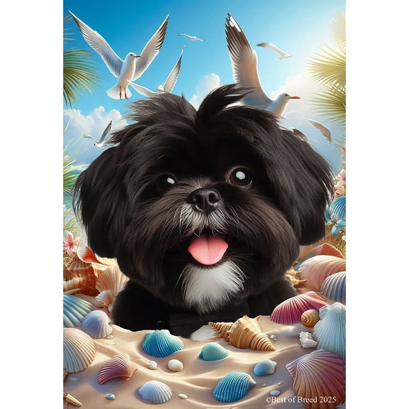 Shih Tzu Black/White - Best of Breed Summer Beach Outdoor Garden Flag 12" x 17" Mailbox Flag Dog Flag