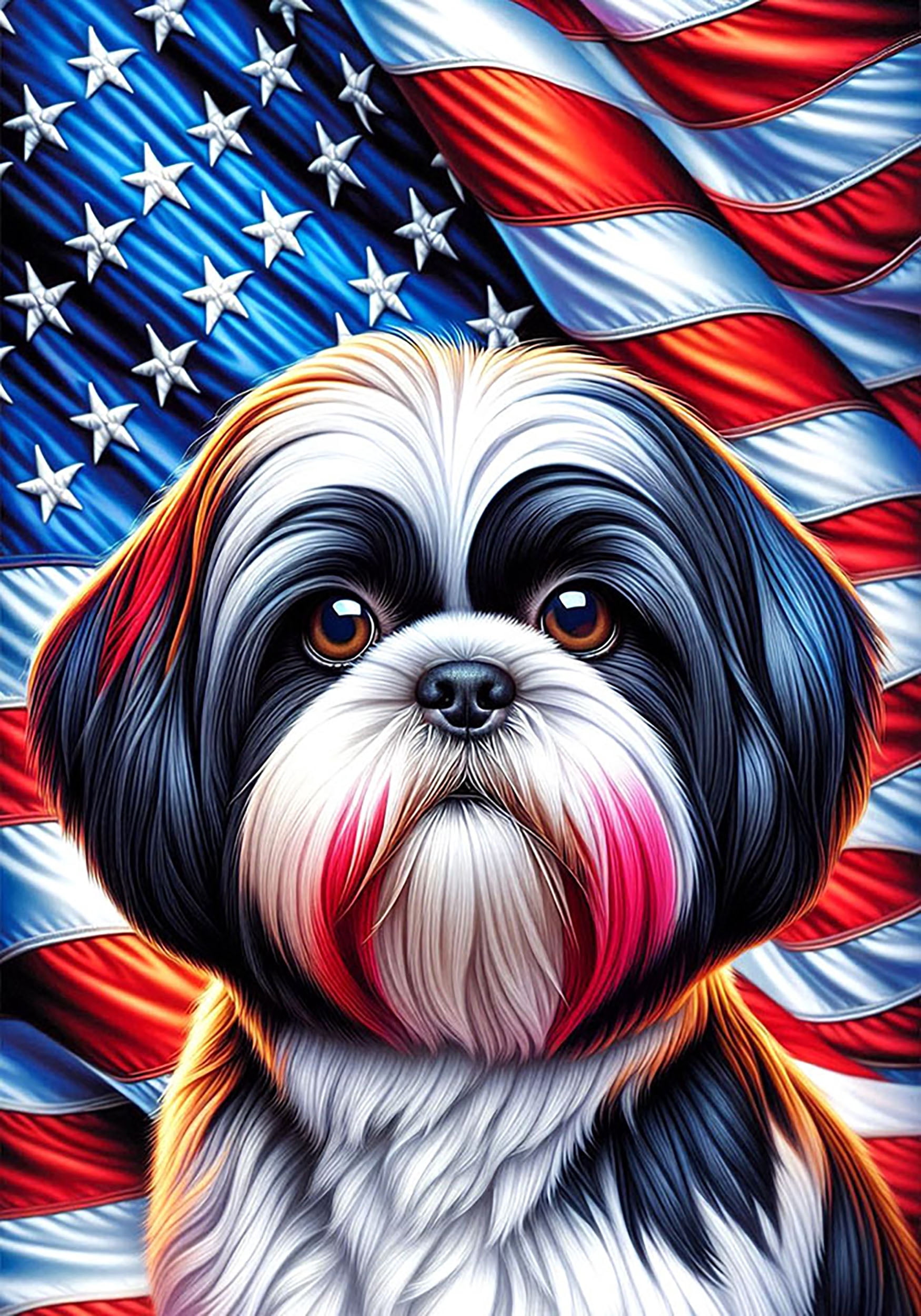 Shih Tzu Black and White - Best of Breed DCR Patriotic III Outdoor House Flag Mailbox Flag 28" x 40"