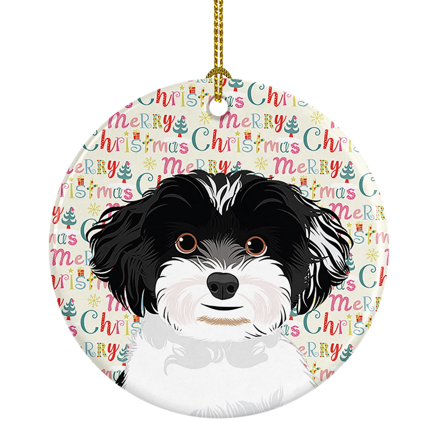 Shih-Tzu Black and White #4 Christmas Ceramic Ornament 2.8 in x 2.8 in