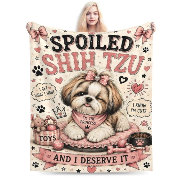 Shih Tzu Blanket Soft Flannel Fleece Pink Black Vintage Cartoon Spoiled Dog Shih Tzu Gift 50x40