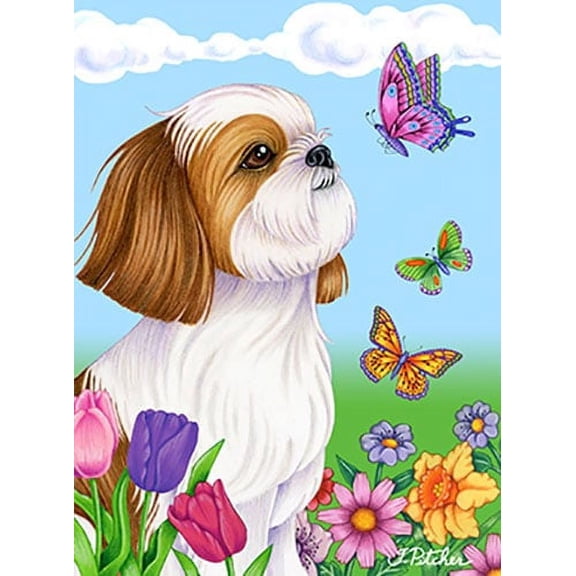 Shih Tzu Brown - Best of Breed Butterfly Garden Flag