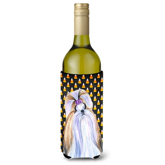 Shih Tzu Candy Corn Halloween Portrait Wine Bottle Hugger