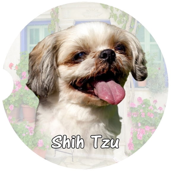 Shih Tzu Car Coaster, Absorbent Stoneware Car Cup Holder Coaster, Set of 2