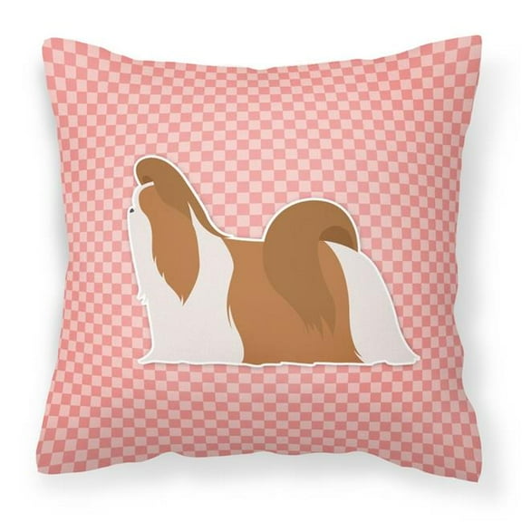 Shih Tzu Checkerboard Pink Fabric Decorative Pillow