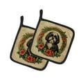 thumbnail image 1 of Shih Tzu Christmas Flowers Pair of Pot Holders 7.5 in x 7.5 in, 1 of 5