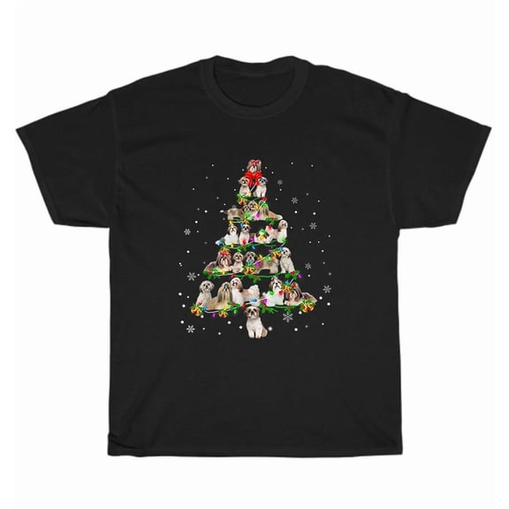 Shih Tzu Christmas Lights Cute Holiday Dog Lover Festive Puppy Graphic Unisex T-Shirt, up to size 5XL