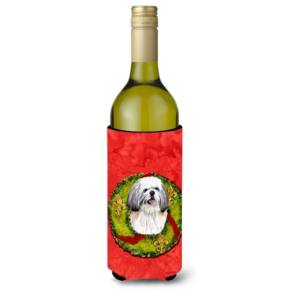 Shih Tzu Christmas Wreath Wine Bottle Hugger
