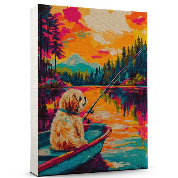 Shih Tzu Dog Fishing Canvas – Funny Shih Tzu Dog Playing Fishing Canvas Wall Art for Sports Lovers, Pet Lovers, Home Decor