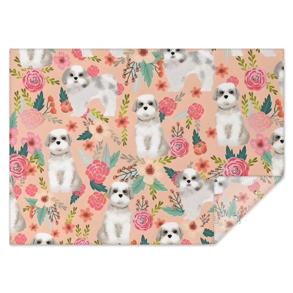 Shih Tzu Dog and Pioneer Flower Rectangle Tablecloth 60"x84",Waterproof Polyester Rectangle Table Cloth, Wipeable Spillproof Polyester Tablecloth for Dining, Camping, Indoor and Outdoor