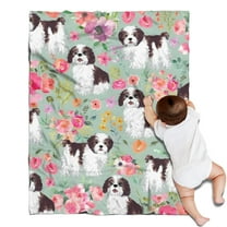 Shih Tzu Dog and Flower Floral Blanket,Comfortable Soft Flannel Throw Blanket,All Season,Warm Lightweight Blankets for Sofa Bed Couch Living Room Chair,30"x40"