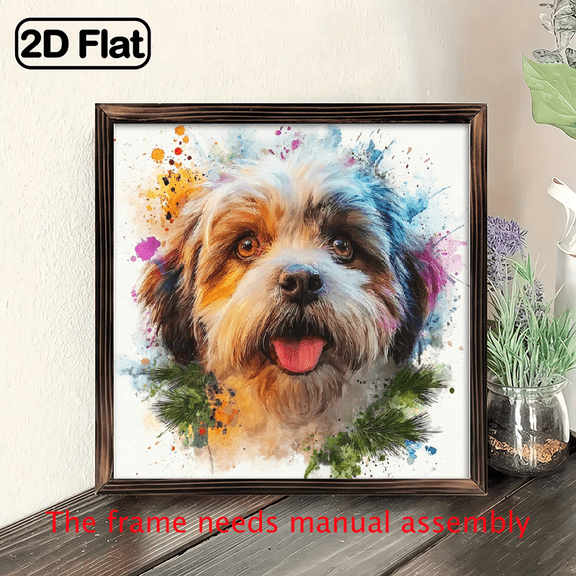 Shih Tzu Dog Portrait Painting on Wood - NamePhoto to Art, Hand-Painted-Look Style Pet Memorial Gift, Framed Wall Decor for Home Office - Ideal Gift for Dog Lovers 8*8in