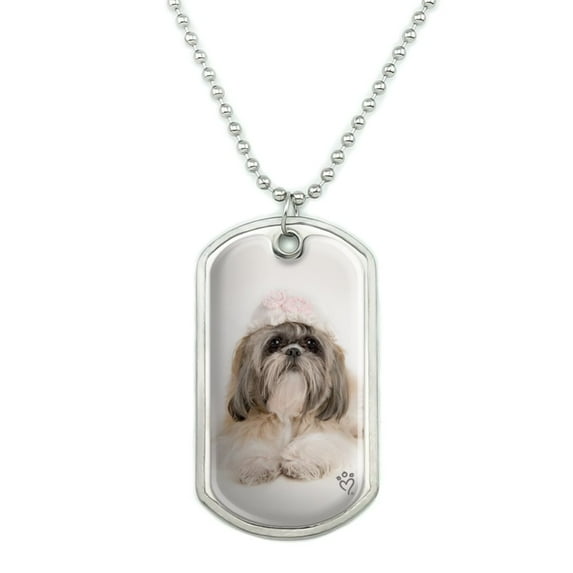 Shih Tzu Dog Precious Knit Hat Military Dog Tag Pendant Necklace with Chain