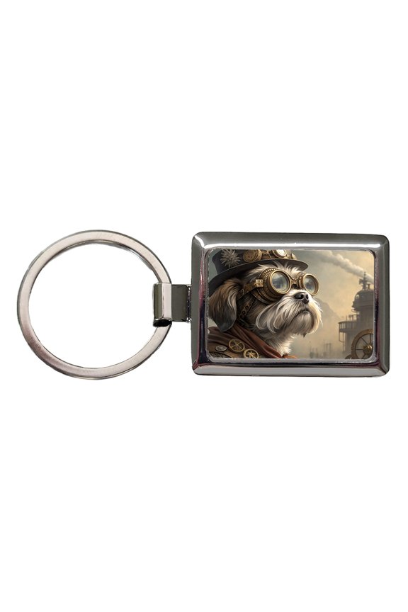 Shih Tzu Dog Steampunk Metal Rectangle Keychain