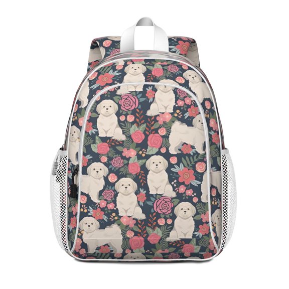 Shih Tzu Dog and Flower Floral Backpack for School,Cute School Bag,Schoolbag with Adjustable Shoulder Straps & Padded Back,15"x11.42"x5.5"