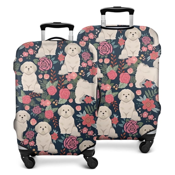 Shih Tzu Dog and Flower Floral Luggage Cover Fashion Suitcase Cover Baggage Covers Fit 25-28 Inch Luggage (Go Travel)