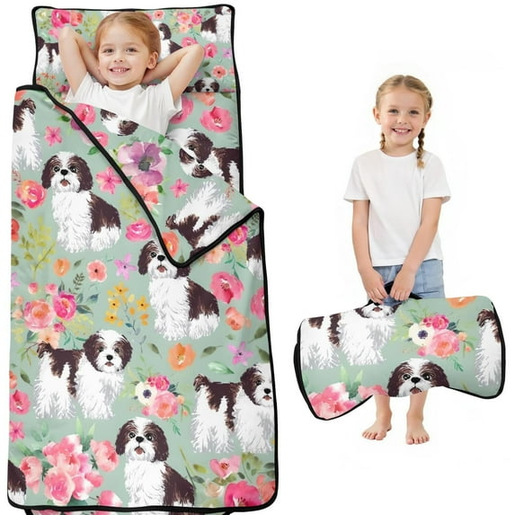 Shih Tzu Dog and Flower Floral Toddler Nap Mats for Kids Preschool,Sleeping Mat Bag or Kids,Toddler Sleeping Bag,Toddler Nap Mat or Daycare