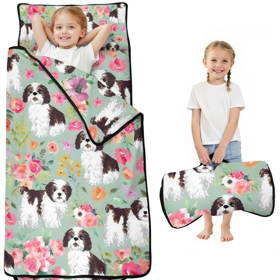 Shih Tzu Dog and Flower Floral Toddler Nap Mats for Kids Preschool,Sleeping Mat Bag or Kids,Toddler Sleeping Bag,Toddler Nap Mat or Daycare