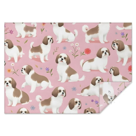 Shih Tzu Dogs and Pioneer Flower Rectangle Tablecloth 60"x84",Waterproof Polyester Rectangle Table Cloth, Wipeable Spillproof Polyester Tablecloth for Dining, Camping, Indoor and Outdoor