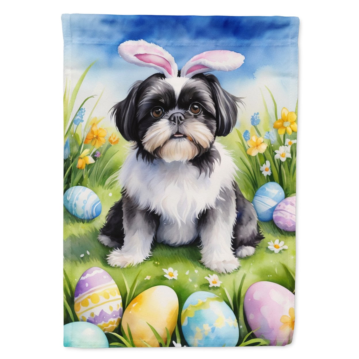 Shih Tzu Easter Egg Hunt House Flag 28 in x 40 in