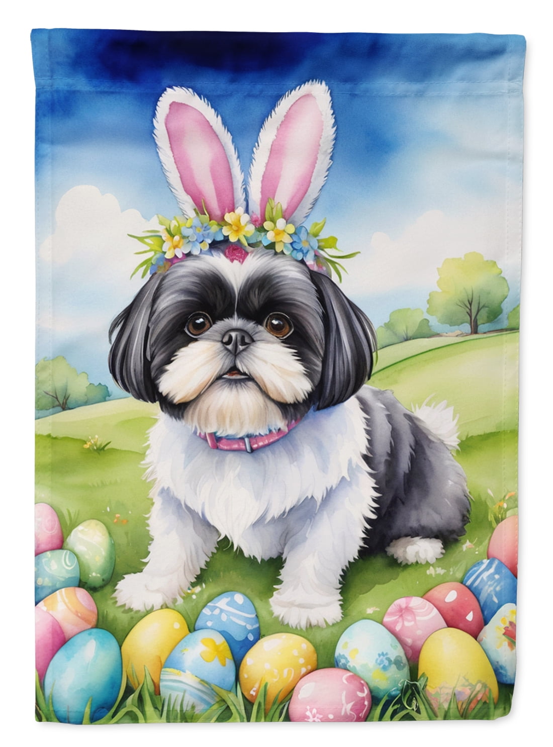 Shih Tzu Easter Egg Hunt House Flag 28 in x 40 in